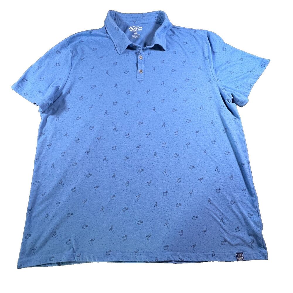 Men's Flag & Anthem SS Blue Flamingo Cocktail Print Polo Shirt XXL